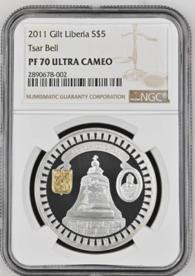 10 DOLLARS 2011 LIBERIA TSAR BELL SILVER PROOF NGC PF70 - Image 1 of 4