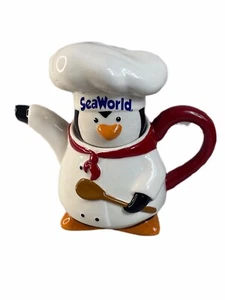 Authentic SeaWorld Florida Penguin Chef Teapot Ceramic Super Cute NEW RARE - Picture 1 of 4