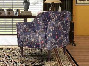 Lucas Lounge Chair In Floral Printed Fabric 1 Seater Sofa Lounge Chair Wood - Picture 1 of 6