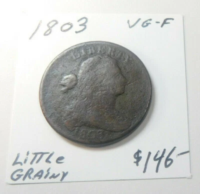 1803 CHOCOLATE BROWN LITTLE GRAINY, NICE DETAIL VG - F LARGE CENT 219 YRS. OLD - Image 1 of 4