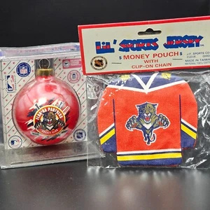VTG Florida Panthers Money Pouch Jersey w/ NHL Glass Ornament Made In U.S.A. NIB - Imagen 1 de 6