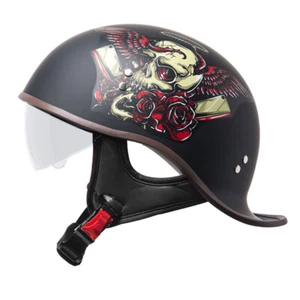 Half Motorbike Beanie Helmet Cap Skid Scooter Chopper Helmet +Sun Visor DOT - Picture 1 of 37