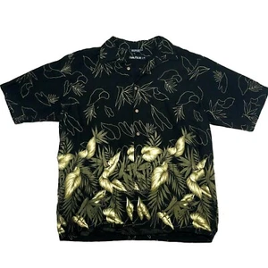 NAUTICA | Men's Size LRG | Short Sleeve Button Front Black Hawaiian Floral Shirt - Picture 1 of 5