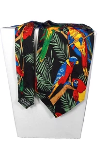 Addiction Silk Black Colorful Parots Rainforest Neck Tie Necktie - Picture 1 of 5