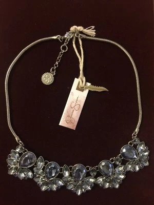 Jessica Simpson HOT NIGHT Blue Rhinestone Silver Chain Necklace (NEW) - Image 1 of 4