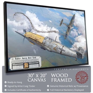 Messerschmitt Bf 109- Fighter Sweep Over Kent - 30"x20" | INCLUDES: Engine Relic - Picture 1 of 9