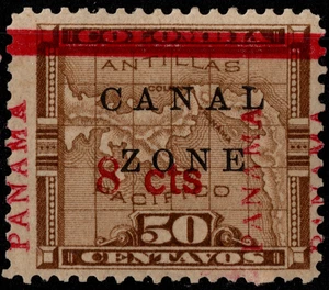 Canal Zone Stamp Scott # 19 Mint - 8 Cents on 50 Cents Surcharged Map Issue - Picture 1 of 1