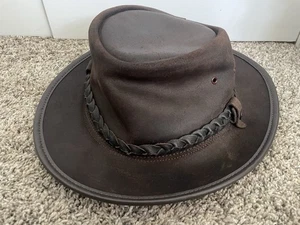 AUSTRALIAN BC Leather Steer Hide Hat XL Made In Australia Handmade - Bild 1 von 6