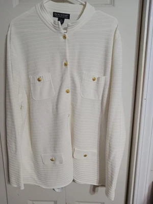 Women's Plus Size DIALOGUE WHITE CARDIGAN WITH GOLD BUTTONS - Image 1 of 4