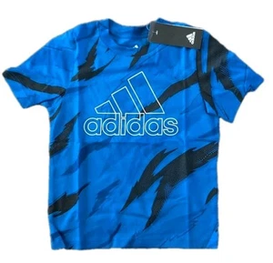 ADIDAS T-Shirt BLU/BLK Boys Size 4 Short Sleeve Polyester Sports - Picture 1 of 3