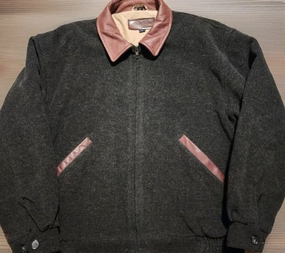 Brooks Brother Bomber Jacket Wool Leather Trim Warm Liner XL Pockets Preppy - Image 1 of 4