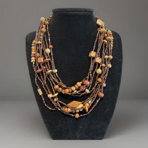 Collar de 5 hilos con cuentas de semillas y cuentas de mármol sintético bohemio hippie años 60 - Imagen 1 de 2
