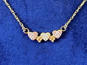 Vintage Landstom's 10k Black Hills Gold Necklace 18” Pink/Green Hearts - Picture 1 of 8