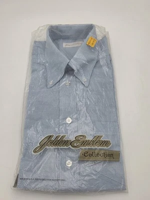 Nueva colección emblema dorado vintage para hombre manga corta azul abotonada talla 15 1/2 Foto 1 de 4