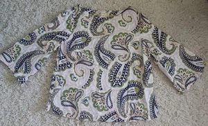 Boden Linen Paisley Print Blouse US 14 UK 18 Pink Navy Green 3/4 Sleeve Top - Picture 1 of 7
