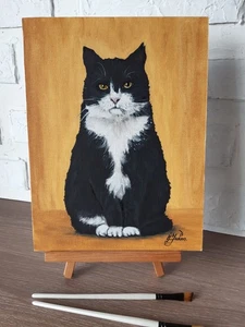 Arte de pared de ojos verdes de gato negro pintura al óleo original arte para mascotas 12 por 9 - Imagen 1 de 8