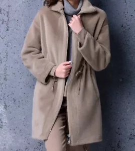ALBA MODA Damen Kurzmantel Long-Jacke in Fell-Optik Beige Kunsfelljacke Größe 40 - Bild 1 von 4