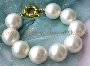 Huge White South Sea Shell Pearl Round Beads Bracelet 8 inch 14/16/18/20mm - Picture 1 of 7
