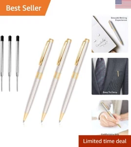 Professional Gold Ballpoint Pens - Medium Point, Black Ink, 3 Pens with Refills - Picture 1 of 11