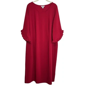 Catherines Womens Midi Dress Size 1X Red Ruffle-Trim 3Q Sleeves Modest - Picture 1 of 7