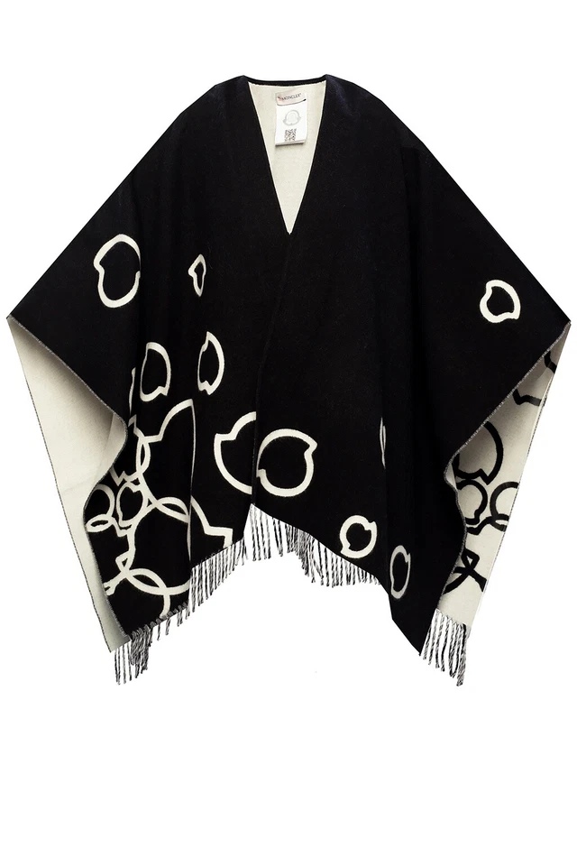 NUEVO Moncler Logo Jacquard Mezcla de Lana Virgen Capa en Negro/Blanco Talla Única #S7173 Foto 1 de 4