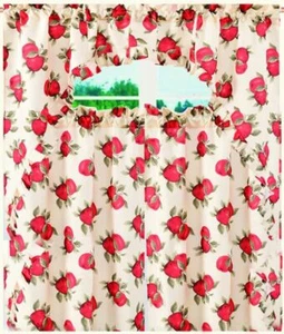 3 pc Printed Curtains Set:2 Tiers (30"x36") & Swag (60"x36") EURO RED APPLES, VL - Picture 1 of 19