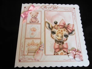Nueva tarjeta de felicitación temática hecha a mano para bebé niña tamaño 8"" x 8"" - Imagen 1 de 5