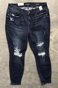 Judy Blue Jeans Damen 16 blau Skinny Fit Distressed Stretch Mid Rise dunkel neu mit Etikett - Bild 1 von 5