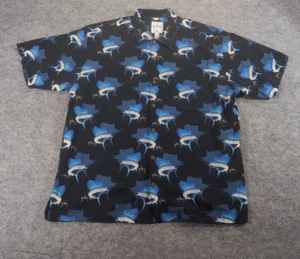 GUY HARVEY Bluewater Marlin Pesce Pescatore Manica Corta Cotone Bottoni Uomo XL - Foto 1 di 6