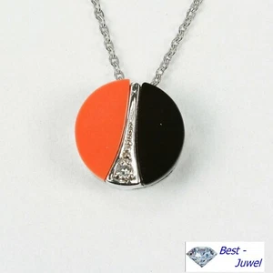 Colgante En 585 Oro Blanco Con Diamante, Ónix Y Coral - Imagen 1 de 3