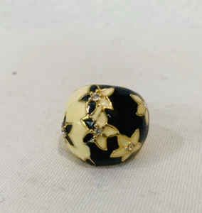 Vintage Ring vergoldet schwarz-weißer Stein - Bild 1 von 2