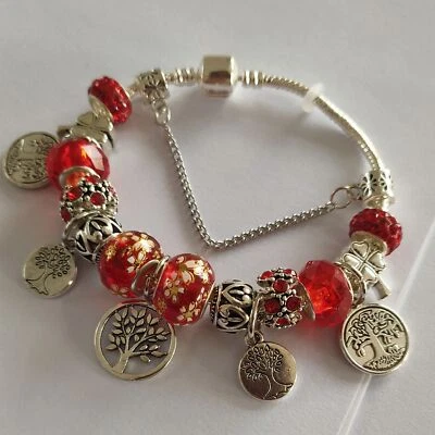 Pulseras con cuentas con dije de árbol de la vida verde - brazaletes para escuchar color plata joyas para mujeres Foto 1 de 4