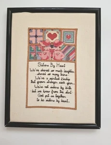 Sisters by Heart Poem Framed COMPLETED Cross Stitch Wall Home Decor  - Picture 1 of 7