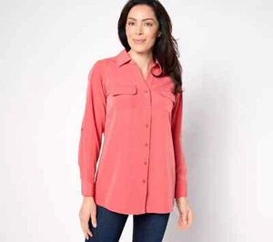 Denim & Co Roll Tab Sleeve Button Front Soft Utility Tunic A227885 - Picture 1 of 17