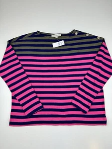 Loft Women’s Large Harbor Striped Tee / sweater Horizontal Gold Shoulder Buttons - Picture 1 of 12