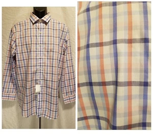 New BAR III White Plaid Long Sleeve Men's Size L XL Slim Fit Stretch Dress Shirt - Picture 1 of 6