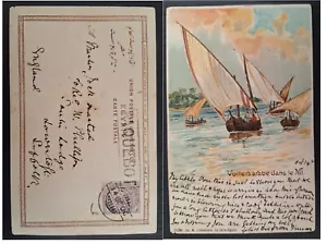 1900 Great Britain (Egypt) Postcard-Arab Boats Nile 1p Stamp cd Aden Paquebot - Picture 1 of 3
