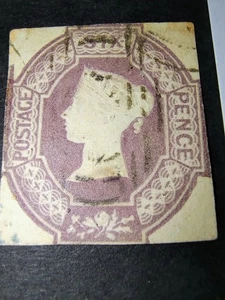 GB QV 6d purple CUT SQUARE, 1847 sg60wI 3 margins. Cat £1000. WMK INV scarce - Picture 1 of 5