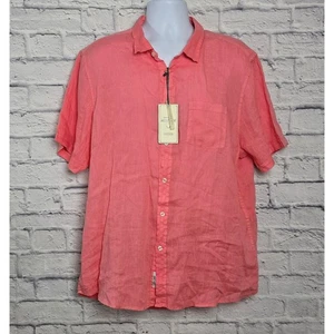 NWT Heritage Report Collection Shirt Mens Size XXL 100% Linen Coral Short Sleeve - Picture 1 of 16