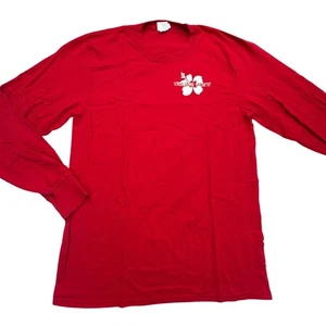Trader Joes T-Shirt Mens Medium Red Long Sleeve Work Uniform Hibiscus - Picture 1 of 9