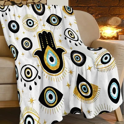 Manta con estampado de mal de ojo Hamsa Eyes mano mágica sol luna mantas para couc... Foto 1 de 4