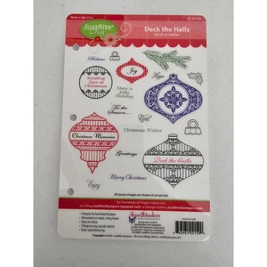 Just Rite Cling Unmounted Rubber Stamp Set Deck the Halls Christmas Ornament - Picture 1 of 2