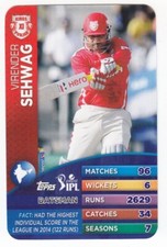 VIRENDER SEHWAG Kings XI Punjab 2015 TOPPS IPL Trump Cricket Card