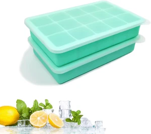 2 Pack Silicone Ice Cube Trays, Easy Release Flexible-15 Cubes Ice Cube Molds,Si - Picture 1 of 12