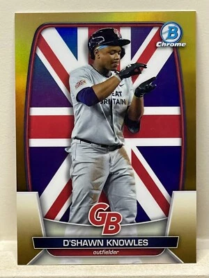 D’Shawn Knowles 2023 Bowman Chrome Gold Flag Refractor /50 #WBC-36 Great Britain - Image 1 of 4