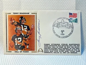 Terry Bradshaw Firmado Primer Día Cubierta FDC 1989 Salón de la Fama Sello Sobre JSA - Imagen 1 de 3