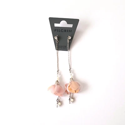 PENDIENTES PEREGRINO TACHUELAS CADENA COLGANTE BORLA ACERO INOXIDABLE TELA FLOR Foto 1 de 4