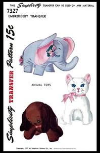 Simplicity #7327 ~3~ Stuffed Animals TOYS Fabric Pattern Elephant Dog Puppy Cat - Picture 1 of 2