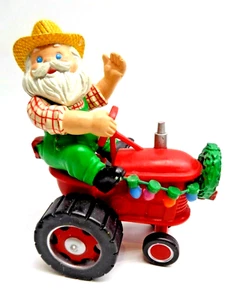 Christmas Ornament Red Tractor ENESCO 1989 Country Farmer Santa n Overalls - Picture 1 of 8