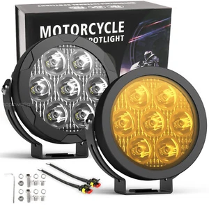 Pair LED Motorcycle White Driving Spot Light Auxiliary Fog Lamp w / Amber covers - Picture 1 of 10